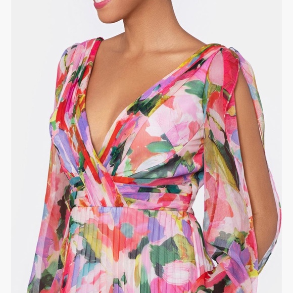 NWT Betsy & Adam Floral Long Sleeve A-Line Gown Maxi Dress Sz 6 - Picture 3 of 10